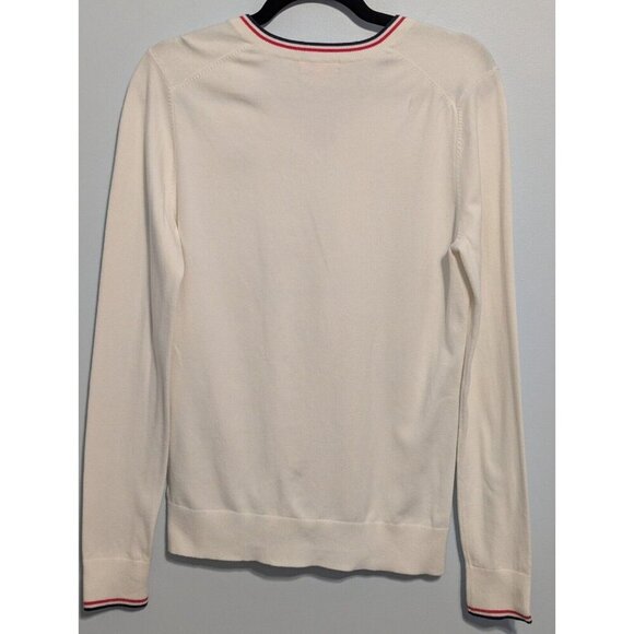 Lilly Pulitzer Long Sleeve Shirt Size M White Stretch Vintage V Neck Logo - Picture 9 of 15